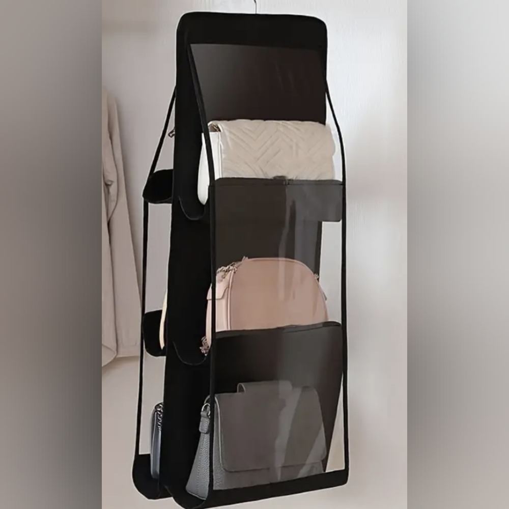 NWT hanging bag organizer - fits 6 purses small to lrg 360° movement open sides
